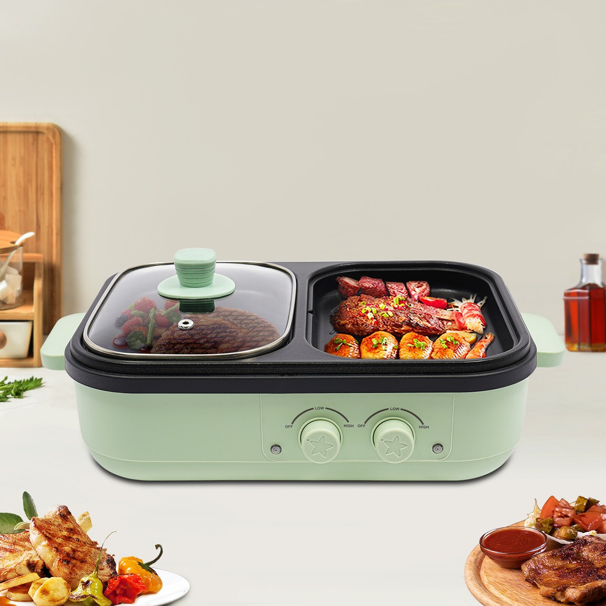 Electric Hot Pot 二つの調理エリア Electric Hot Pot With Grill Area, Multi-purpose Hot Pot, 2-In-1