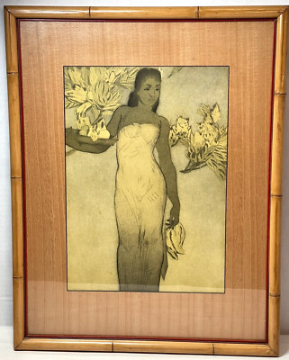 1940-50 John Kelly Royal Hawaiian Menu Cover HEALANI Bamboo Frame 15 x 20
