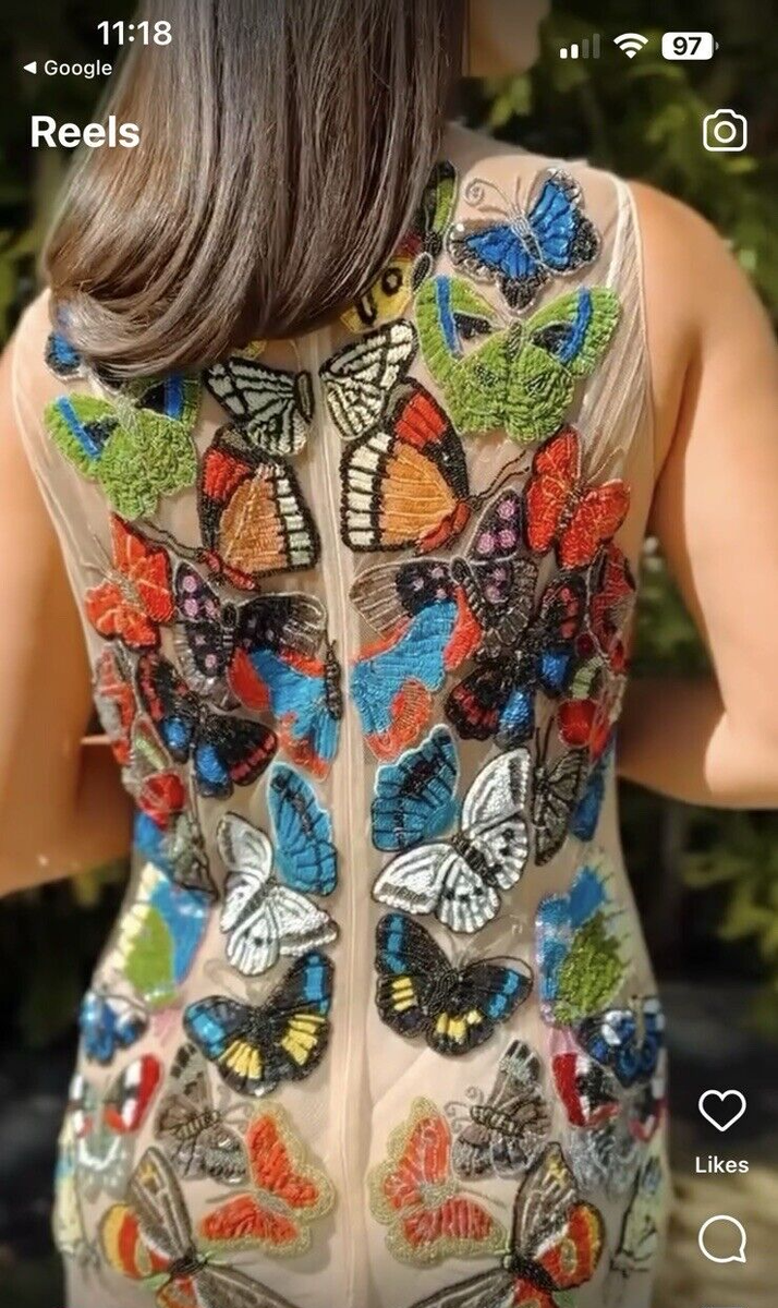 Alexander McQueen Sleeveless Embellished Butterfly Tulle Top, US6