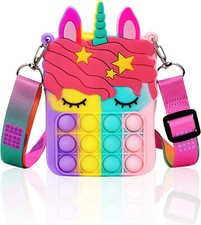Mini Multi Color Pop Crossbody Purse for Girls 2 in 1 Fidget Toy Unicorn Handbag