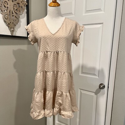 Women's Style House Cream V-Neck Baby Doll Ruffle Swing Dress Size Medium |  eBay