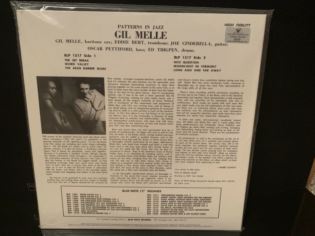 Blue Note 1517 Gil Melle, Patterns in Jazz, NUMBERED edition, 2LP