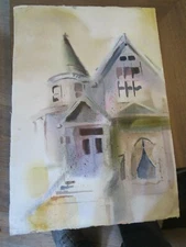 Original Watercolors By Peg Humphreys, Victorian & Solo Tree 22" x 15"