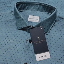 Emanuel Berg NWT Byron Casual Button Down Shirt Size 43 17 L/XL Blue Polka Dots