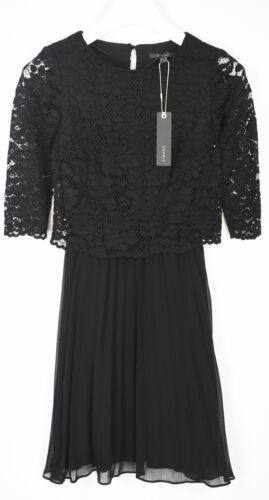 ESPRIT Dress Women's UK 6 Mini Floral Lace Overlay Short Sleeve Pleated - Foto 1 di 10