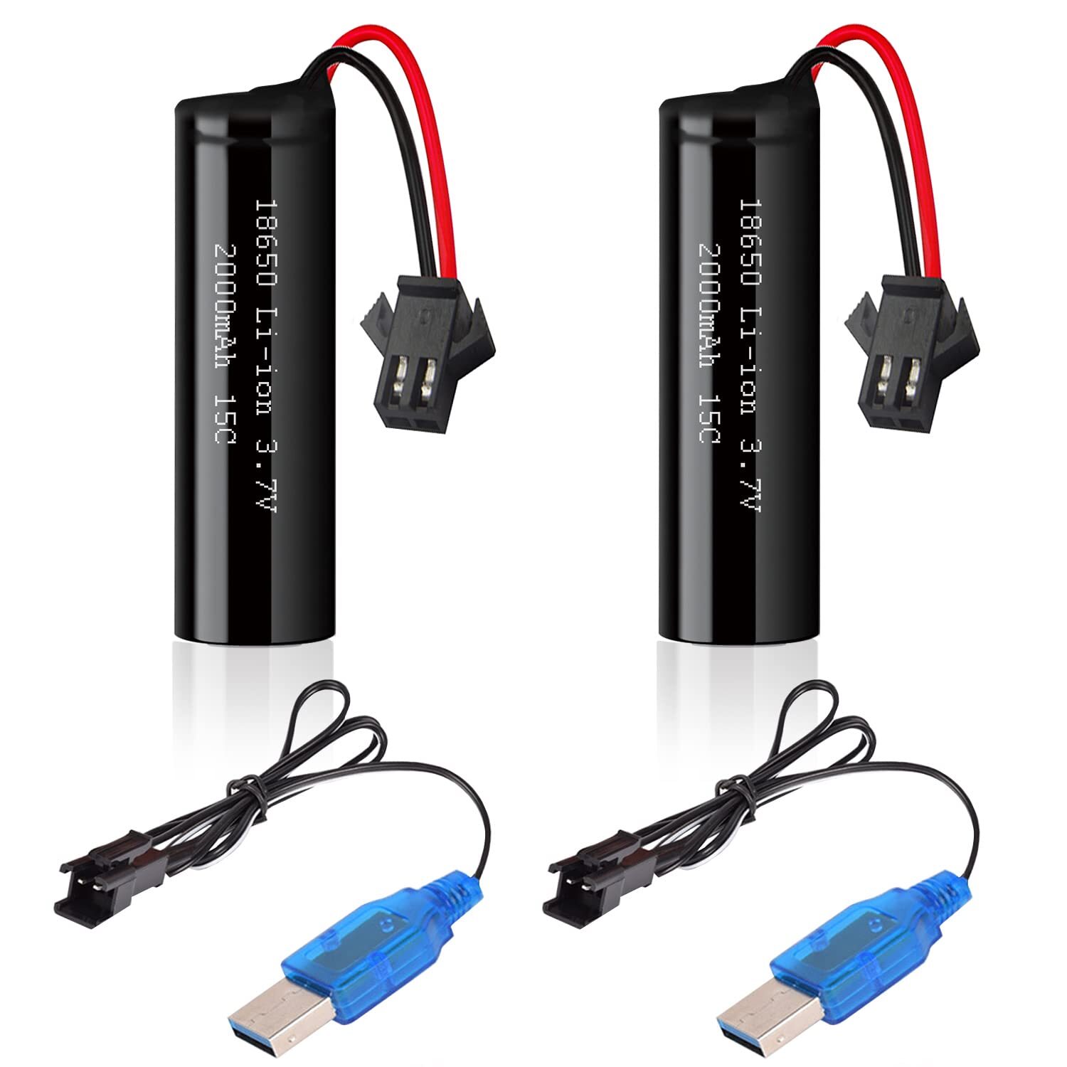3.7V 2000mah Li-ion Battery 2Pack with 2 USB Chargers SM-2P Plug 15C RC Recga...