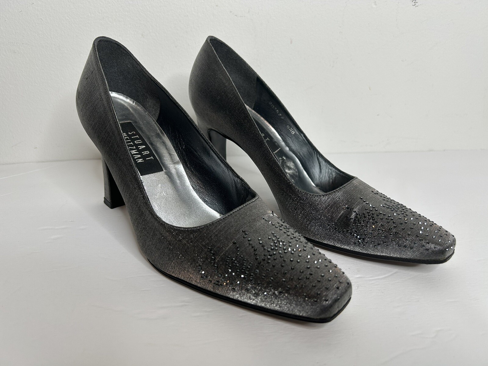 STUART WEITZMAN Silver Square Toe Embellished Hee… - image 2