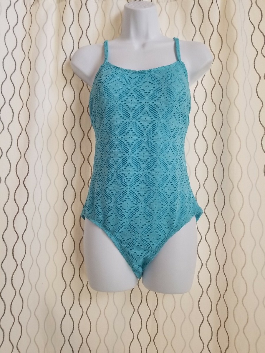 CATALINA WOMEN'S AQUA EYELET LACE OVERLAY SWIMSUIT Size 8-10