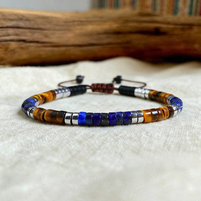 Natural Tiger Eye Lapis Lazuli Dainty Bracelet Hematite Obsidian Beads Jewelry