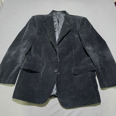Bianchi Corduroy Blazer Mens 44L Black Made in Italy Wide Wale Sport Coat