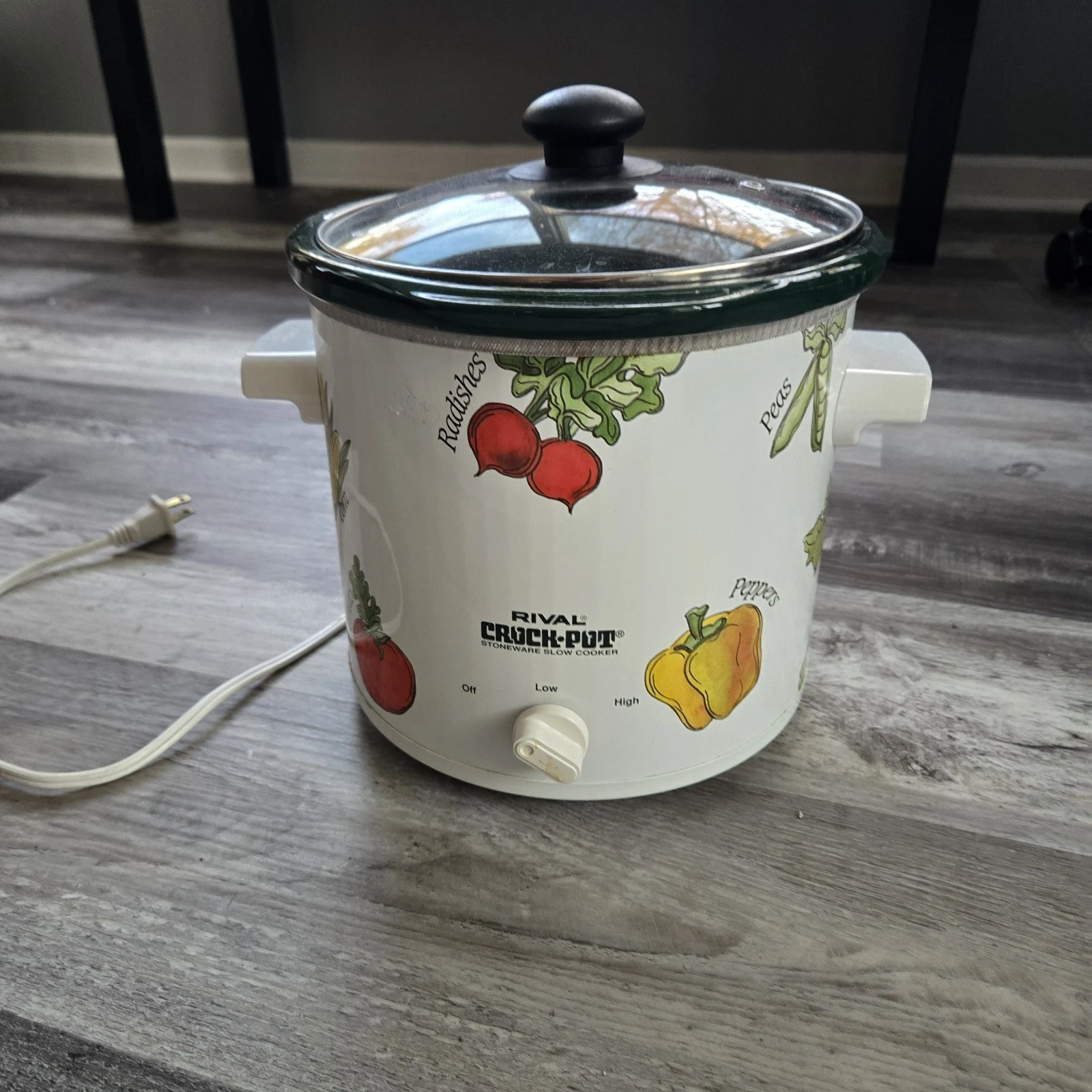Vintage Rival Crockpot Stoneware Slow Cooker with Lid Vegetable Design Retro