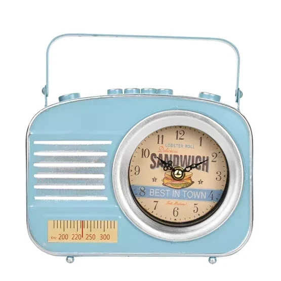 Vintage Style Radio Inspired Metal Timepiece Nostalgic Mantel Clock Retro W2951