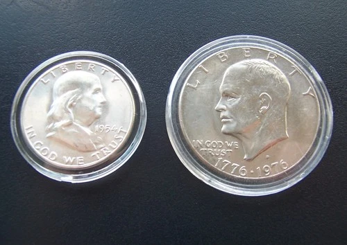 1954-S Franklin Half Dollar Gem BU Full Bell Lines + 1976 Bicentennial Ike $