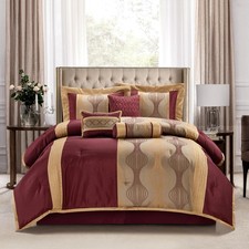 Wine Gold 7 Pieces Lightweight Microfiber Bed-in-a-Bag Comforter Bedding Set,...