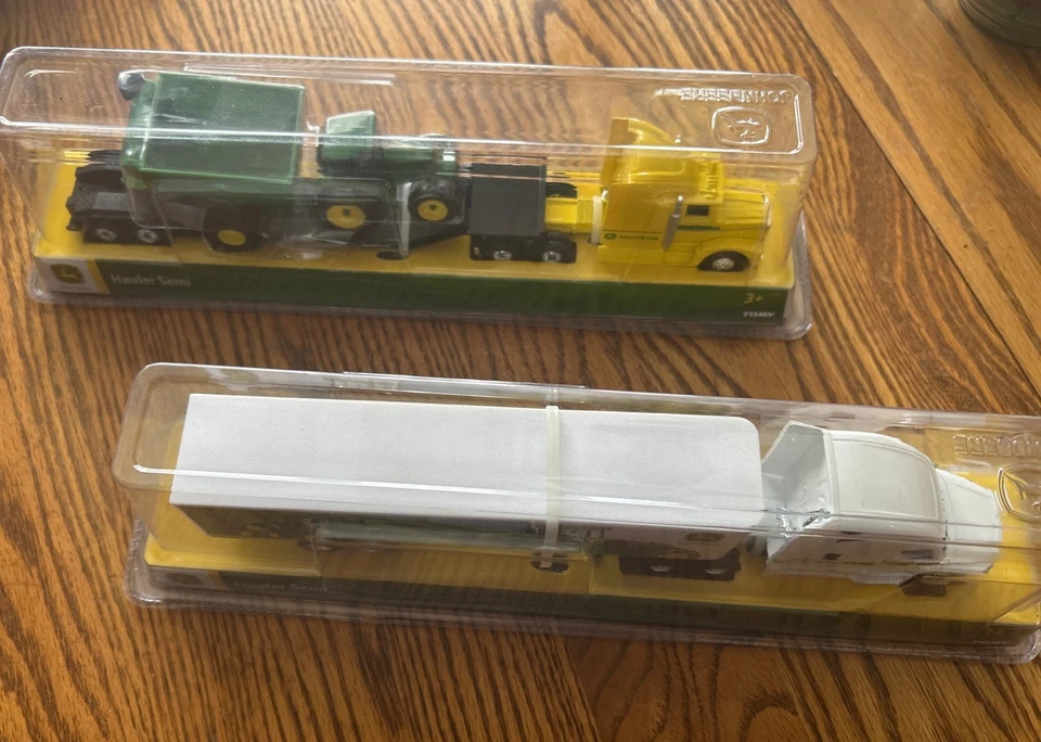 Set of 2 -John Deere Semi Haulers-yellow /white -1/64 Scale TOMY - Image 2 of 2