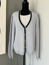 St John Sport Cardigan Sweater V Neck Button Blue Size XL Academic STAINS