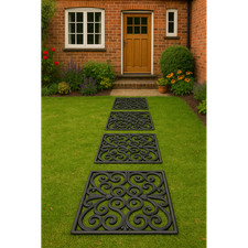 Step Stones Square Black Non-Slip Rubber 29.5x29.5x2cm Set of 2 Scrollwork Decor