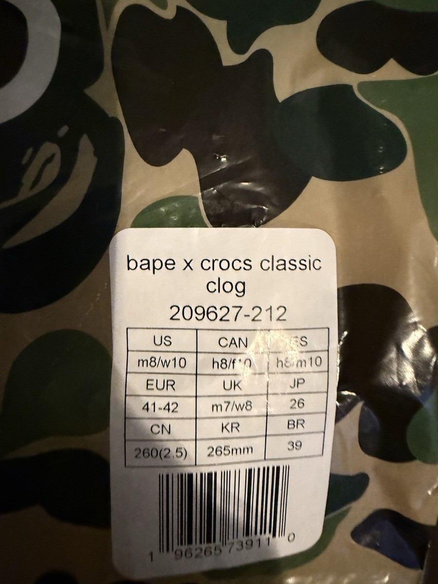 Size 8M - A Bathing Ape / BAPE x Crocs Clog ABC Camo Green Size 8M - A Bathing Ape / BAPE x Crocs Clog ABC Camo Green