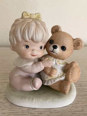 Vintage Homco Baby Girl Cuddling a Teddy Bear Porcelain figurine Model #1424