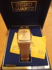 Seiko Watch Men Gold Dial Gold Tone Daydate Rectangle 6533-5010 in Original Case