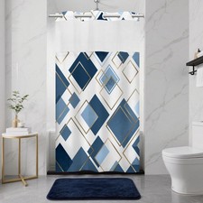 Small Stall No Hook Shower Curtain with Snap in Liner, Abstract Geometric Sho...