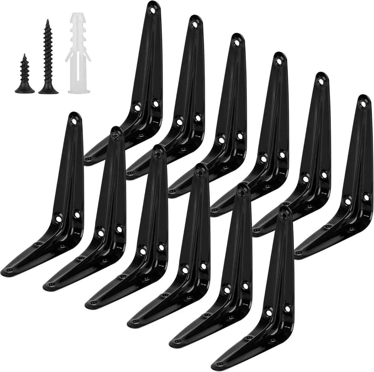 Soportes De Estante En J 9 Pulgadas Paquete De 6 Negros Mate Negro