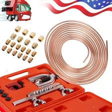 25ft 1/4 Copper Brake Line Pipe Flaring Tool w/ 20 Nuts Fittings Repair KIT