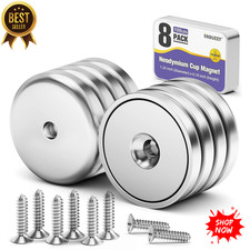 8 Pc round Base Cup Magnet 100LBS Strong Rare Earth Magnet Heavy Duty
