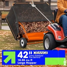 42" Tow Behind Lawn Sweeper 18.55 Cu. Ft. Leaf&Grass Collector Adjustable Height