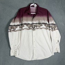 Brooks Dunn Western Shirt Wolf Scenic Print Snap Front Men s Large