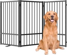 Full Metal Freestanding Dog Gate W/ Door 32''Height Foldable Pet Dog Fence