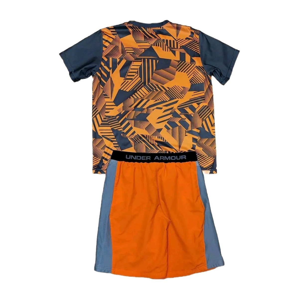 Under Armour Youth Large Orange & Gray Athletic Shorts And Tshirt