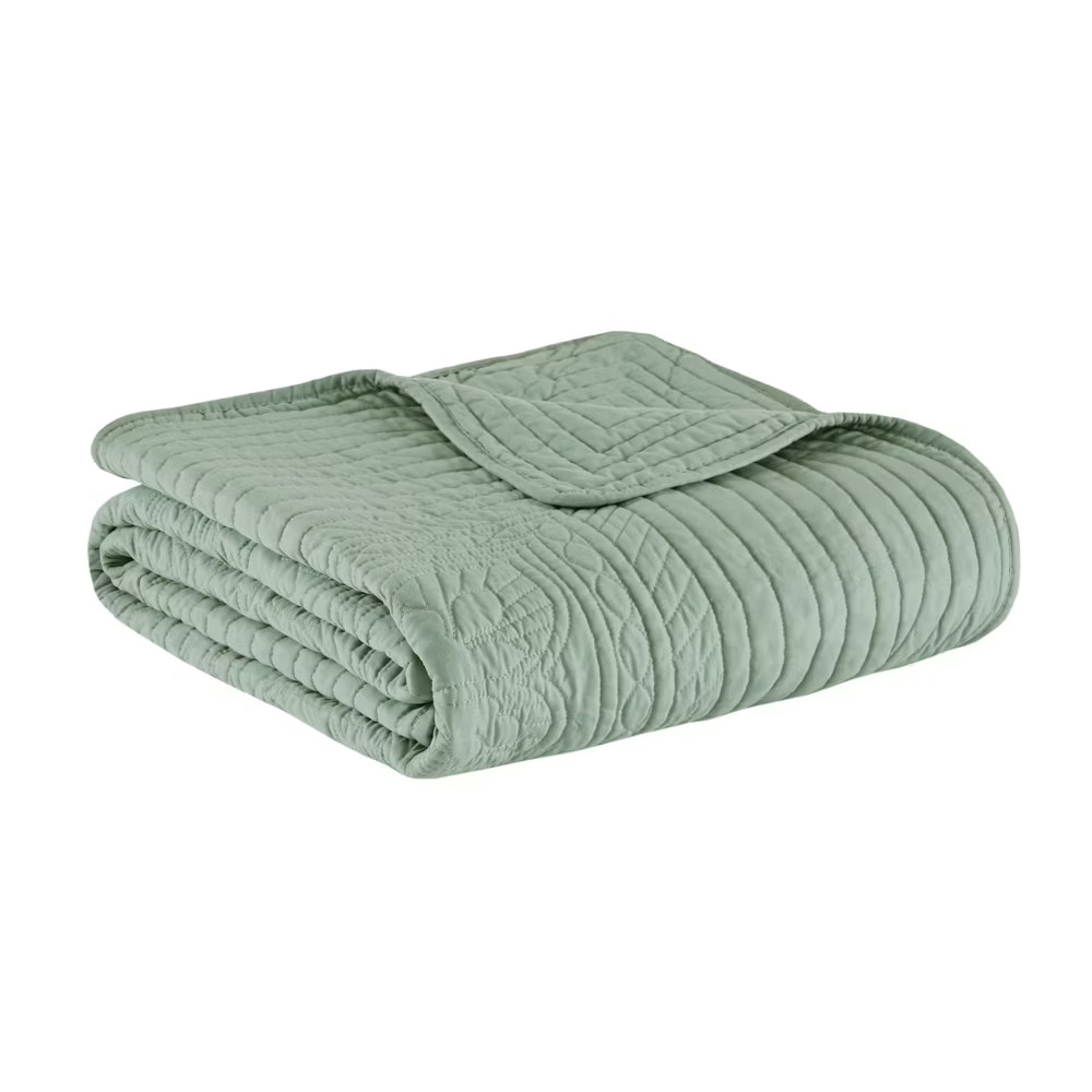 60x72 Marino Quilted Throw Blanket with Scallop Edges Green 2690₽