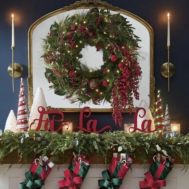 Winter Red Berry 32" Cordless & Holiday Wreath w/50 Warm-White Lights & Greenery - Image 3 of 4