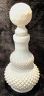 Vintage RARE Diamond Point Milk Glass Bottle with Ball Shape Stopper 1950s
