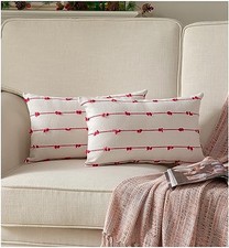 Boho Christmas Throw Pillow Covers 12x20 12" x 20" Pack of 2 Red Off White