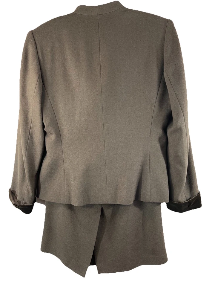 Conjunto de 2 piezas de traje falda marrón Kasper talla 8 cuello de terciopelo puños carrera oficina DEFECTOS Foto 2 de 4