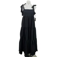 NEW Jason Wu Black Sleeveless Tie Strap Square Neck Tiered A Line Maxi Dress XL