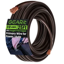 GEARit 0 Gauge 25' OFC Amplifier Power / Amp Ground Wire Roll, Black/Red