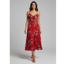 Express Red Floral Tropical Ruffle Button Front Maxi Dress Women's Small