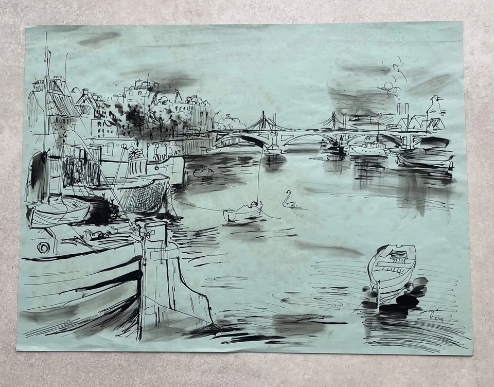 Glyn Morgan (1926-2015) “Bridge, London” ink and wash 1954 — 第 2/4 张图片
