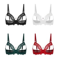 Women's Floral Lace Lingerie Hollow Out Nipples Underwire Exotic Cage Bra Tops