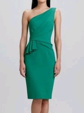 David Meister One-Shoulder Green Stretch Crepe Material Waist Ruffle SZ 14 EUC