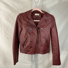 Jolt Burgundy Faux Leather Biker Jacket XS Women Zipper Buckle Collared Snap