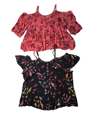 Torrid Shirts Womens 5X Red Floral & Black Leaf Off Shoulder Peasant Boho Lot 2