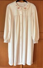 Vtg Lorraine Blush Pink Liquid Nylon Robe Embroidered Lace Collar Button Front L