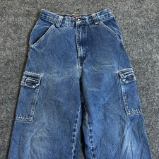 Graphite Cargo Jeans Boys Size 16 Blue Wide Leg Cotton Baggy Skater Y2K Utility