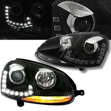 Scheinwerfer Set für VW Golf 5 + Jetta 3 in Schwarz mit LED Tagfahrlicht TFL DRL