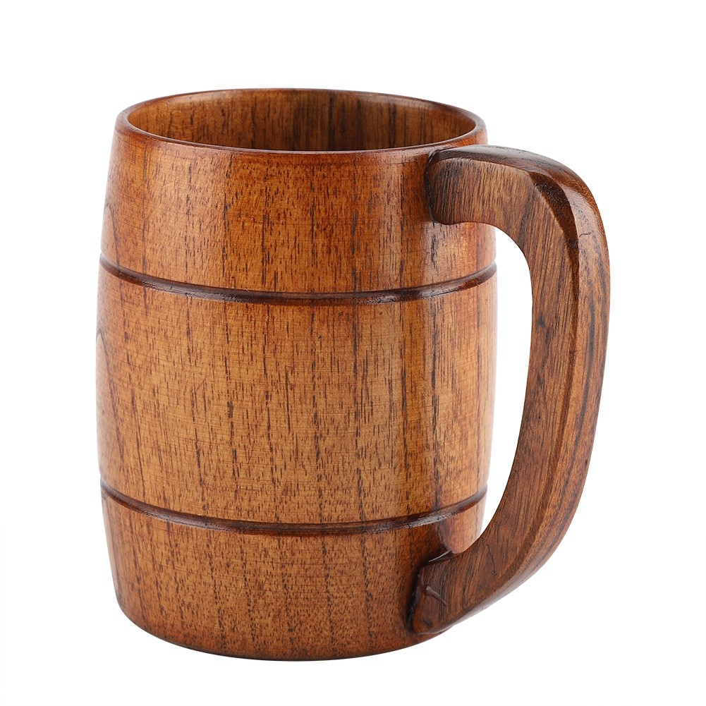 Wooden Beer Mug Retro Big Capacity Beer Tankard With Handle For Household.