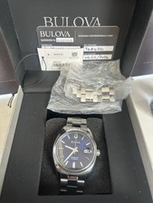 Bulova 96B436 Automatic 21J Blue Dial SS Watch, Sapphire, Date, 100m